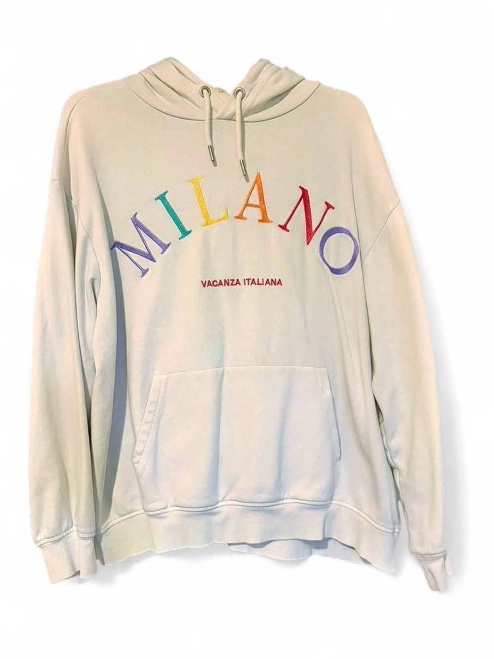 3 for $25 SALE 😎 H&M Womens White Oversized Milano Embroidered Hoodie Sweatshirt